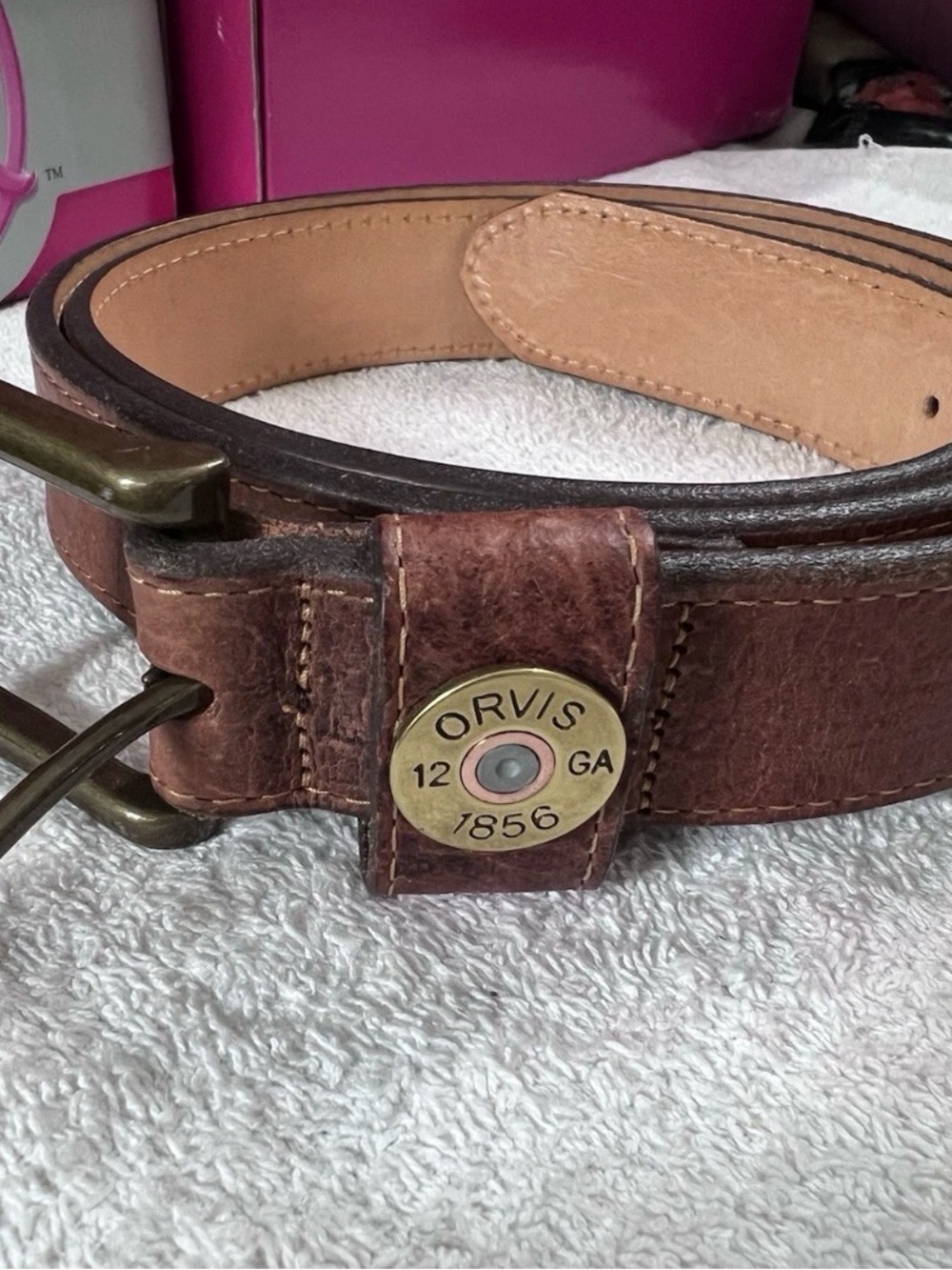 Orvis Bison Leather Shotshell Belt Size 42 Brown Full Grain American Bison USA